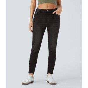 Halara Flex Denim Black Mid Low Rise Zipper Pockets Skinny Jeans Large Tall